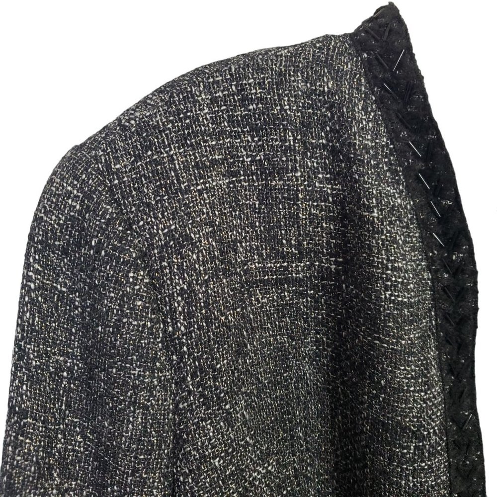Coldwater Creek Size L Blazer Tweed Metallic Open Front Beaded Trim Wool Blend - Picture 7 of 9